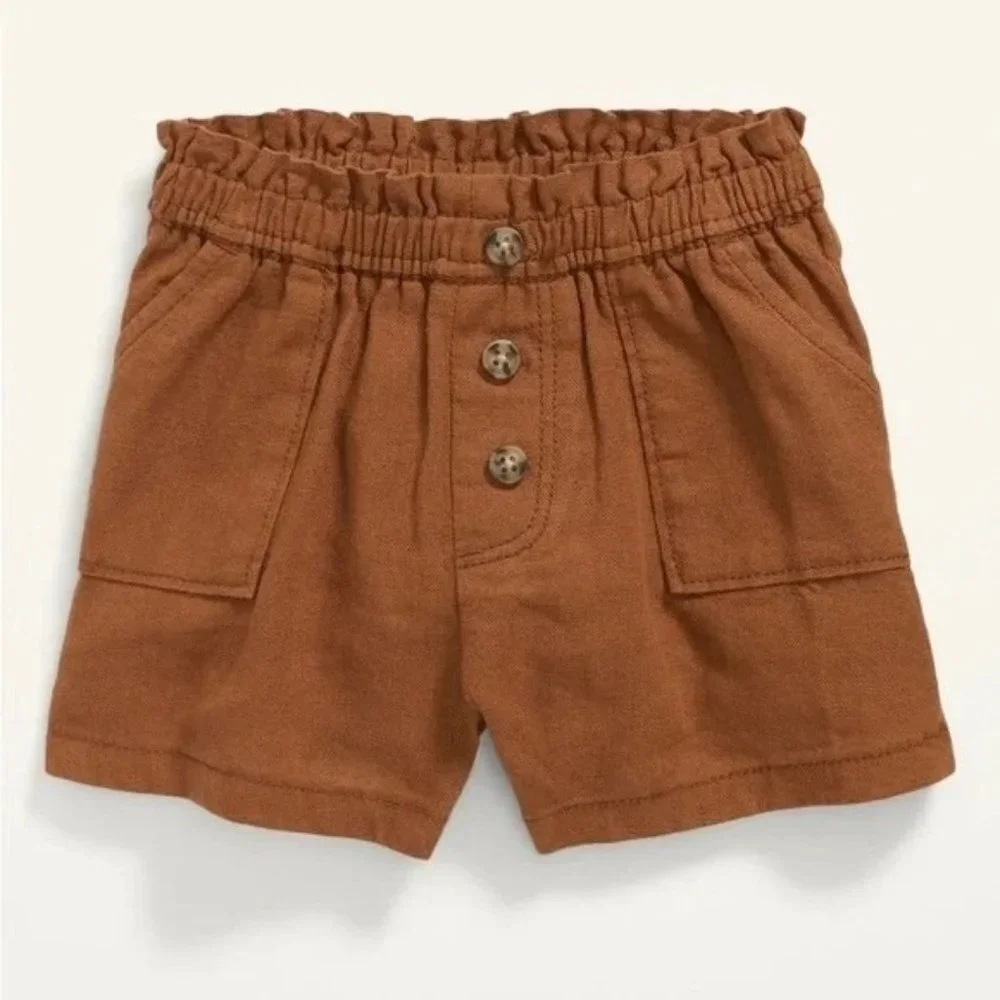 NEW Old Navy Baby girl‎ brown linen paper bag shorts Size 3-6 Months